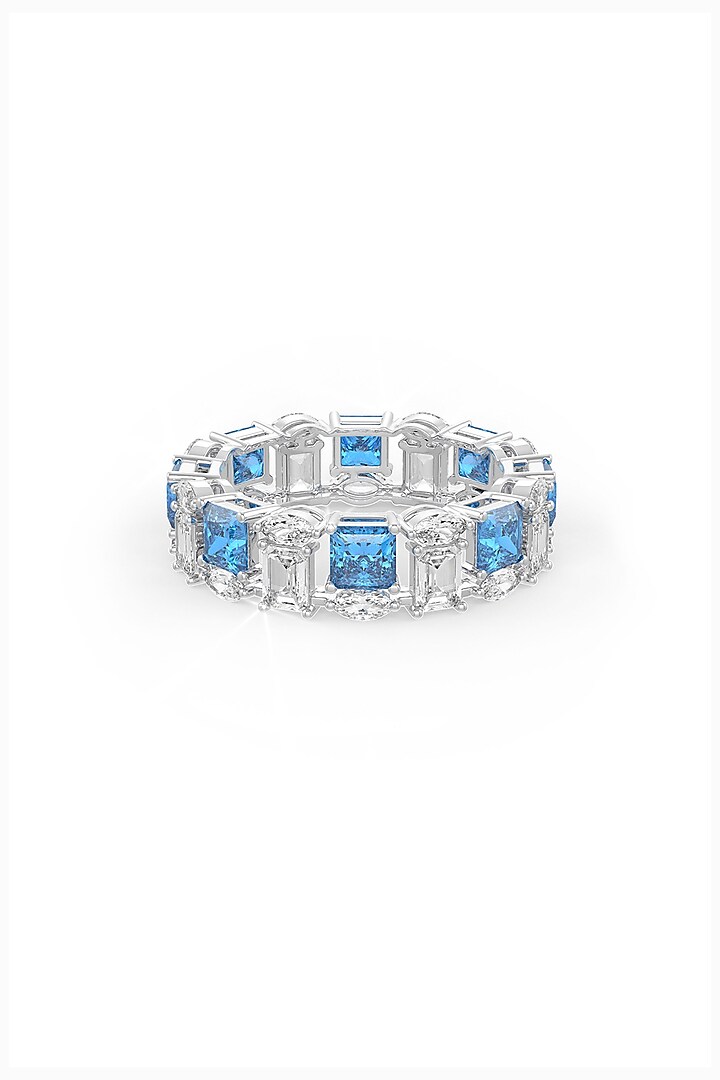 White Rhodium Finish Aqua Cubic Zirconia Crystal Ring In Sterling Silver by MISS JO at Pernia's Pop Up Shop