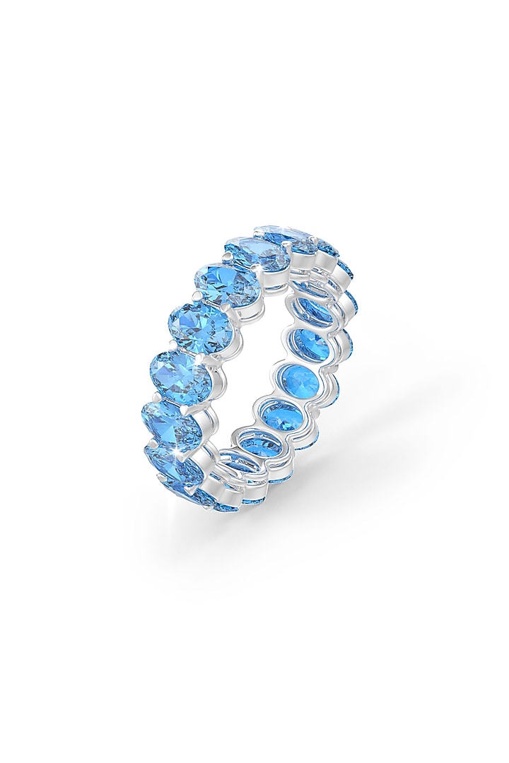 White Rhodium Finish Sapphire Cubic Zirconia Crystal Ring In Sterling Silver by MISS JO at Pernia's Pop Up Shop