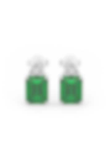 White Rhodium Finish Emerald Cubic Zirconia Crystal Dangler Earrings In Sterling Silver by MISS JO at Pernia's Pop Up Shop