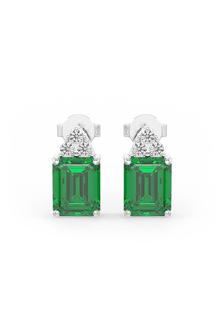 White Rhodium Finish Emerald Cubic Zirconia Crystal Dangler Earrings In Sterling Silver by MISS JO at Pernia's Pop Up Shop