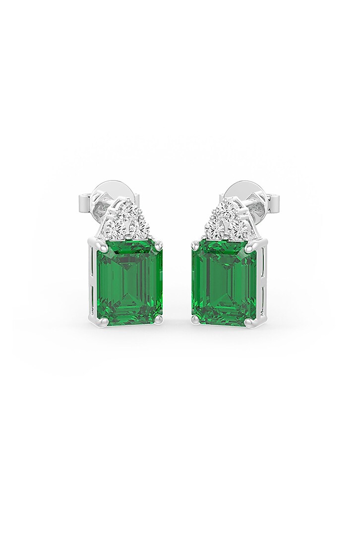 White Rhodium Finish Emerald Cubic Zirconia Crystal Dangler Earrings In Sterling Silver by MISS JO at Pernia's Pop Up Shop