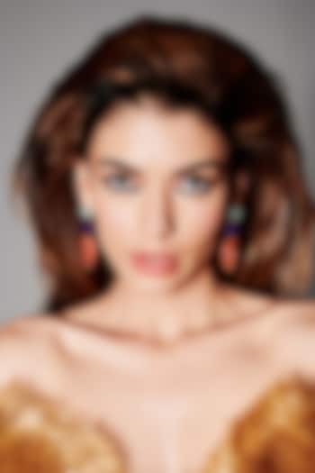 Gold Finish Multi-Colored Natural Stone Drop Dangler Earrings In Sterling Silver by MISS JO at Pernia's Pop Up Shop