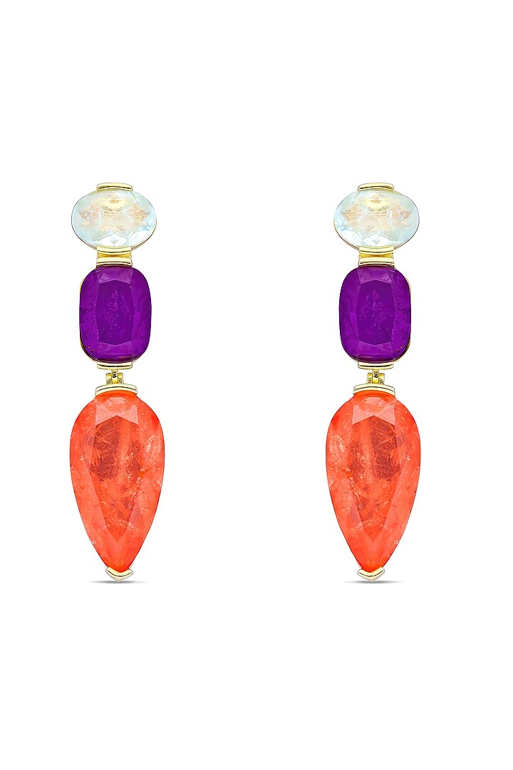 Gold Finish Multi-Colored Natural Stone Drop Dangler Earrings In Sterling Silver by MISS JO at Pernia's Pop Up Shop