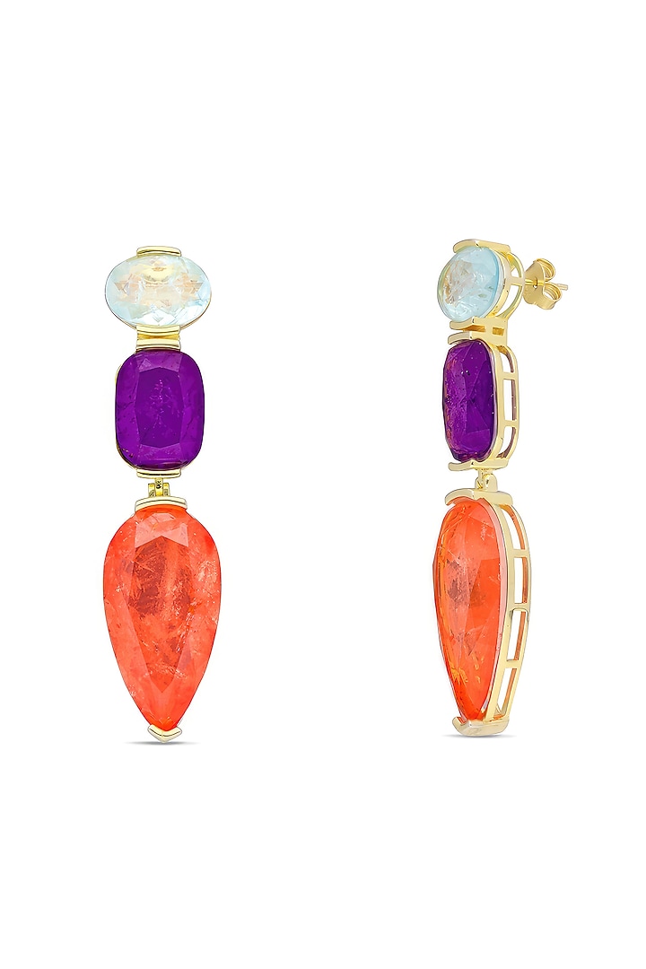 Gold Finish Multi-Colored Natural Stone Drop Dangler Earrings In Sterling Silver by MISS JO at Pernia's Pop Up Shop