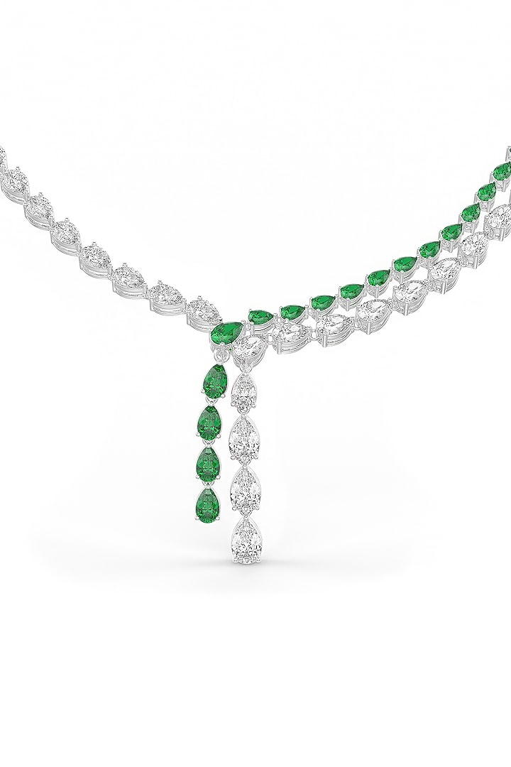 White Rhodium Finish Green Cubic Zirconia Crystal Pendant Necklace In Sterling Silver by MISS JO at Pernia's Pop Up Shop
