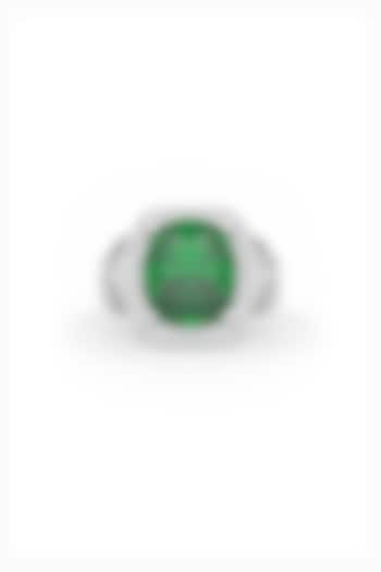 White Rhodium Finish Emerald Cubic Zirconia Halo Ring In Sterling Silver by MISS JO at Pernia's Pop Up Shop