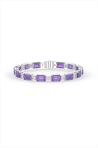 White Rhodium Finish Purple Cubic Zirconia Tennis Bracelet In Sterling Silver by MISS JO
