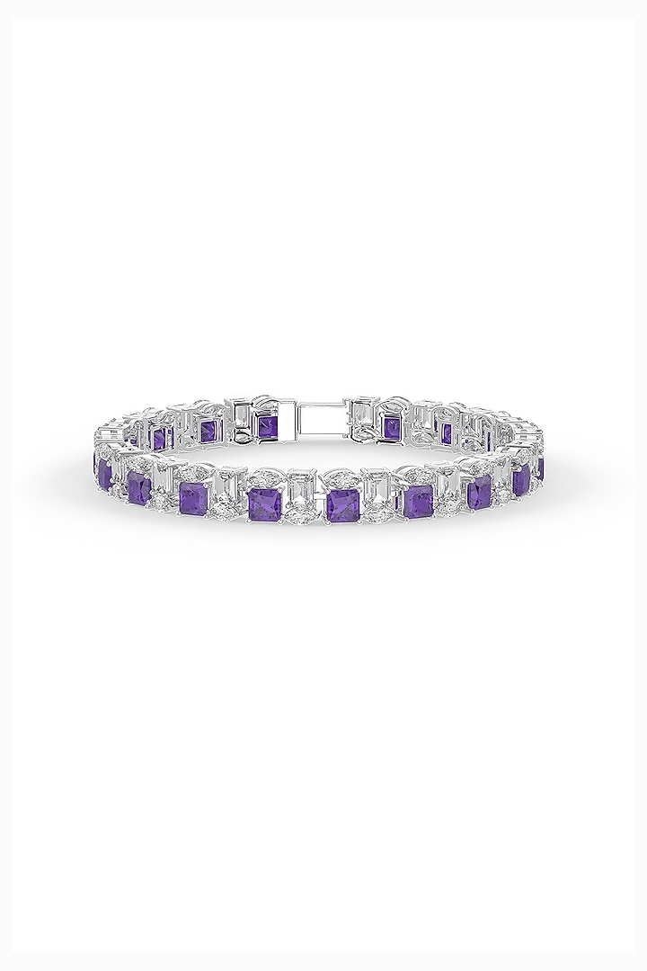 White Rhodium Finish Purple Cubic Zirconia Tennis Bracelet In Sterling Silver by MISS JO at Pernia's Pop Up Shop