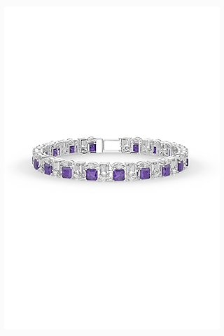 White Rhodium Finish Purple Cubic Zirconia Tennis Bracelet In Sterling Silver by MISS JO