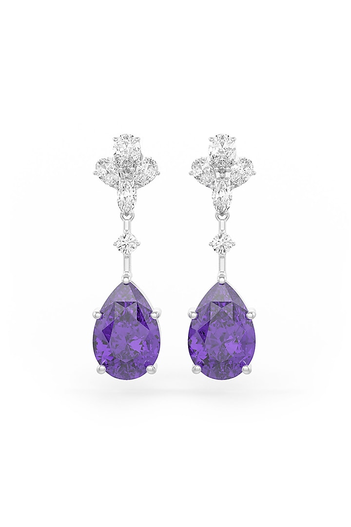 White Rhodium Finish Amethyst & White Cubic Zirconia Dangler Earrings In Sterling Silver by MISS JO at Pernia's Pop Up Shop