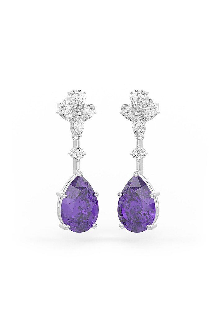 White Rhodium Finish Amethyst & White Cubic Zirconia Dangler Earrings In Sterling Silver by MISS JO at Pernia's Pop Up Shop