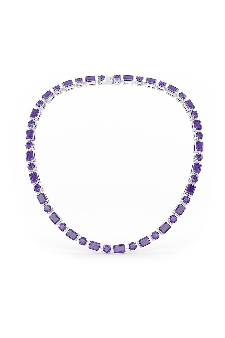 White Rhodium Finish Violet Cubic Zirconia Necklace In Sterling Silver by MISS JO at Pernia's Pop Up Shop