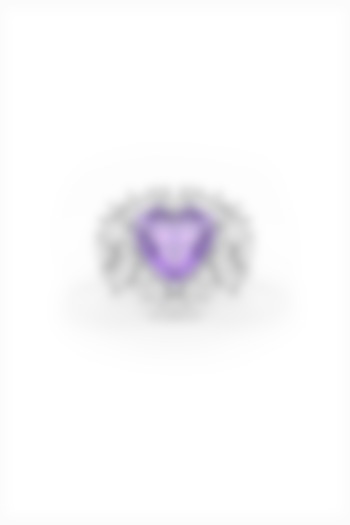 White Rhodium Finish Amethyst & White Cubic Zirconia Ring In Sterling Silver by MISS JO at Pernia's Pop Up Shop