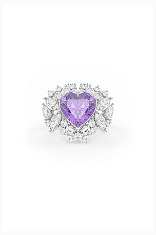 White Rhodium Finish Amethyst & White Cubic Zirconia Ring In Sterling Silver by MISS JO
