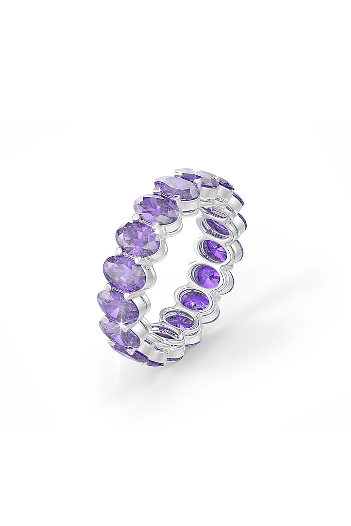 White Rhodium Finish Purple Cubic Zirconia Ring In Sterling Silver by MISS JO at Pernia's Pop Up Shop