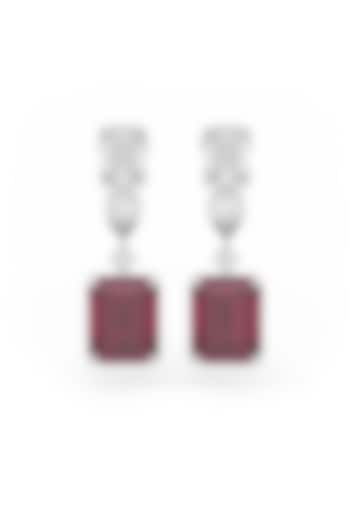 White Rhodium Finish Red & White Cubic Zirconia Teardrop Earrings In Sterling Silver by MISS JO at Pernia's Pop Up Shop