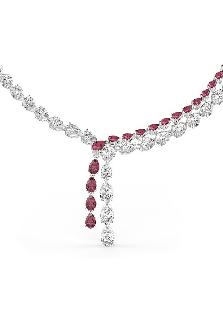 White Rhodium Finish Red Cubic Zirconia Pendant Necklace In Sterling Silver by MISS JO at Pernia's Pop Up Shop