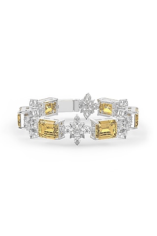 White Rhodium Finish Yellow Cubic Zirconia Stone Tennis Bracelet In Sterling Silver by MISS JO