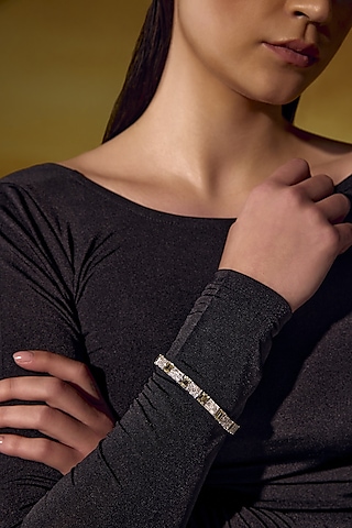 White Rhodium Finish Yellow & White Cubic Zirconia Crystal Tennis Bracelet In Sterling Silver by MISS JO