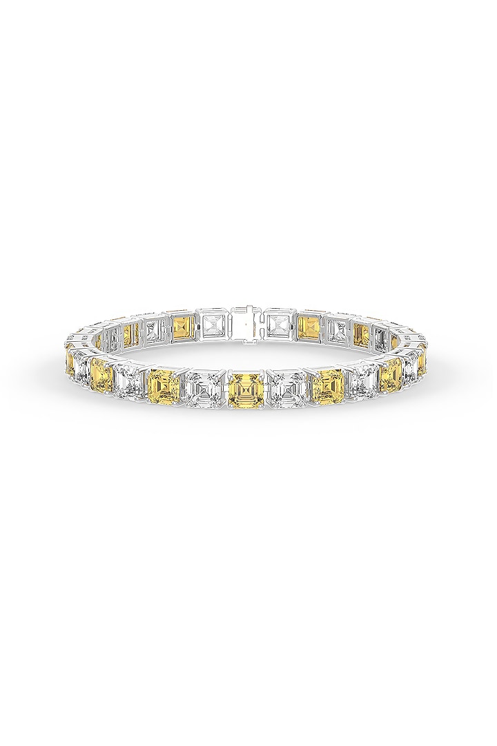 White Rhodium Finish Yellow & White Cubic Zirconia Crystal Tennis Bracelet In Sterling Silver by MISS JO at Pernia's Pop Up Shop