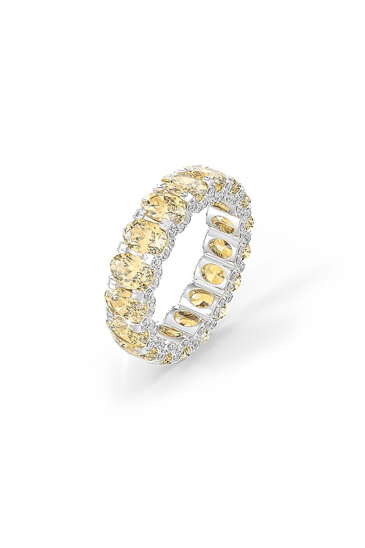 White Rhodium Finish Yellow Cubic Zirconia Stone Ring In Sterling Silver by MISS JO at Pernia's Pop Up Shop