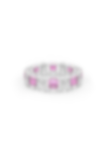 White Rhodium Finish Pink Cubic Zirconia Stone Ring In Sterling Silver by MISS JO at Pernia's Pop Up Shop