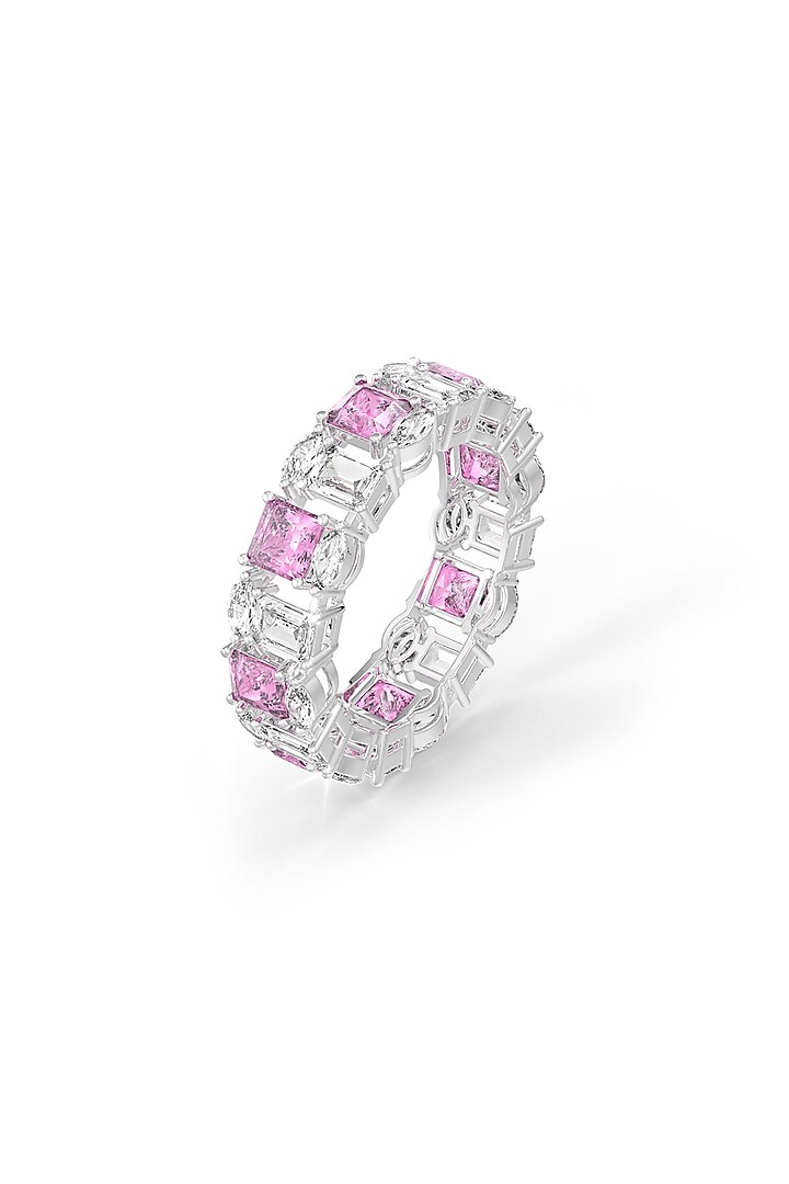White Rhodium Finish Pink Cubic Zirconia Stone Ring In Sterling Silver by MISS JO at Pernia's Pop Up Shop