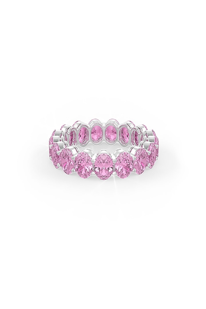 White Rhodium Finish Pink Cubic Zirconia Stone Ring In Sterling Silver by MISS JO at Pernia's Pop Up Shop