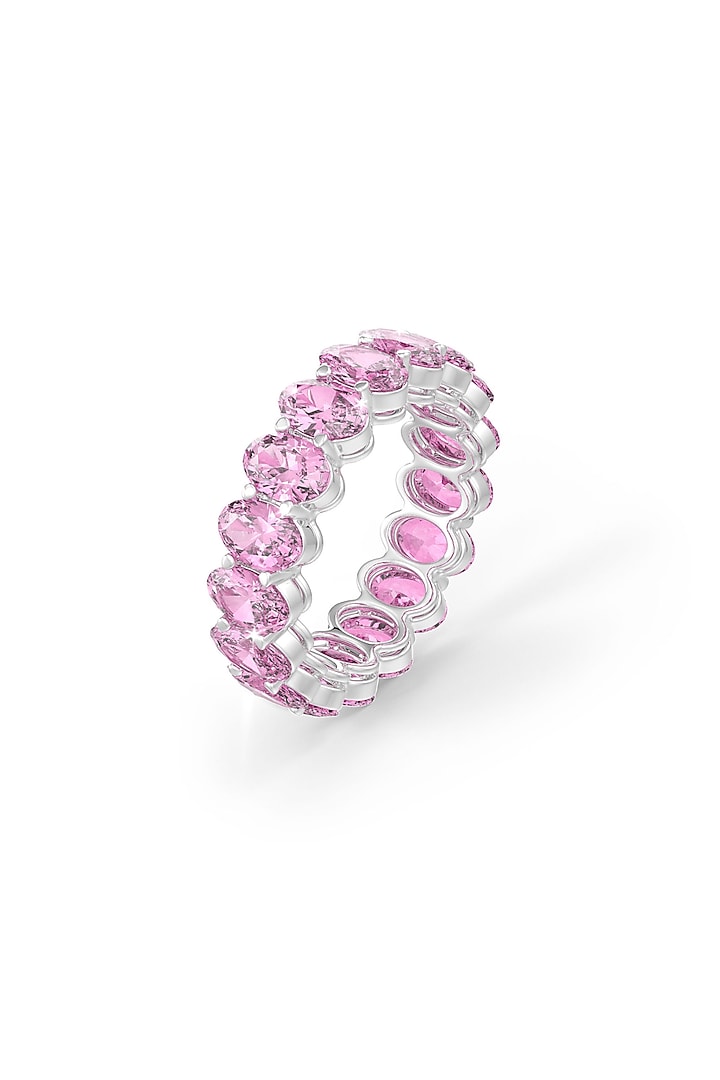 White Rhodium Finish Pink Cubic Zirconia Stone Ring In Sterling Silver by MISS JO at Pernia's Pop Up Shop