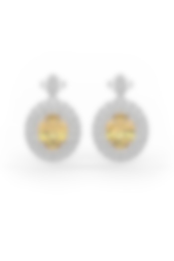 White Rhodium Finish Yellow Cubic Zirconia Dangler Earrings In Sterling Silver by MISS JO at Pernia's Pop Up Shop