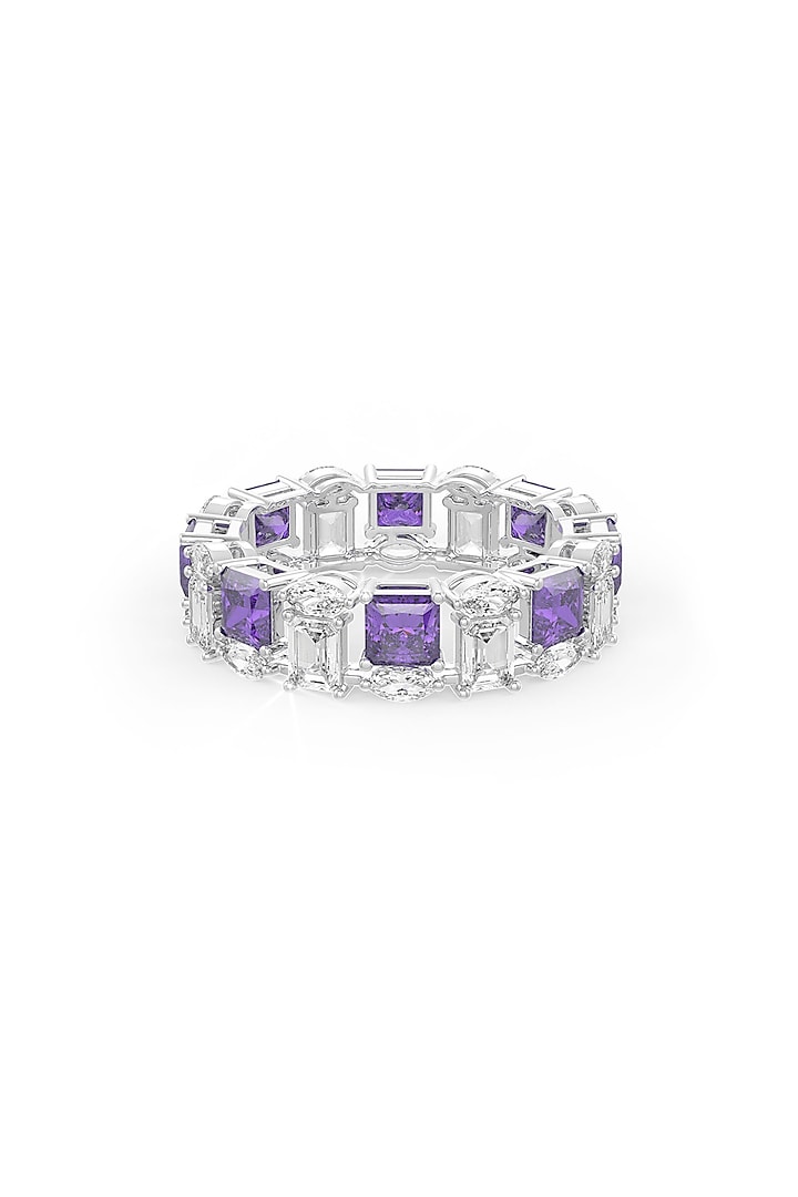 White Rhodium Finish Purple Cubic Zirconia Stone Ring In Sterling Silver by MISS JO at Pernia's Pop Up Shop