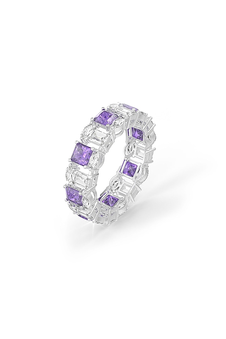 White Rhodium Finish Purple Cubic Zirconia Stone Ring In Sterling Silver by MISS JO at Pernia's Pop Up Shop