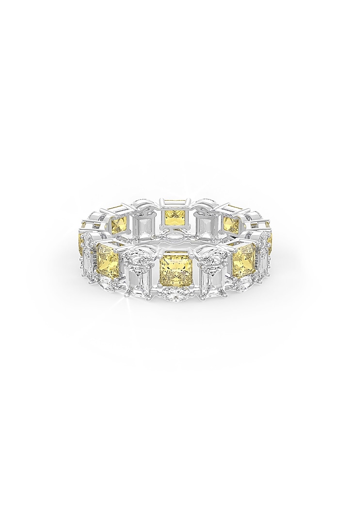 White Rhodium Finish Yellow Cubic Zirconia Stone Ring In Sterling Silver by MISS JO at Pernia's Pop Up Shop