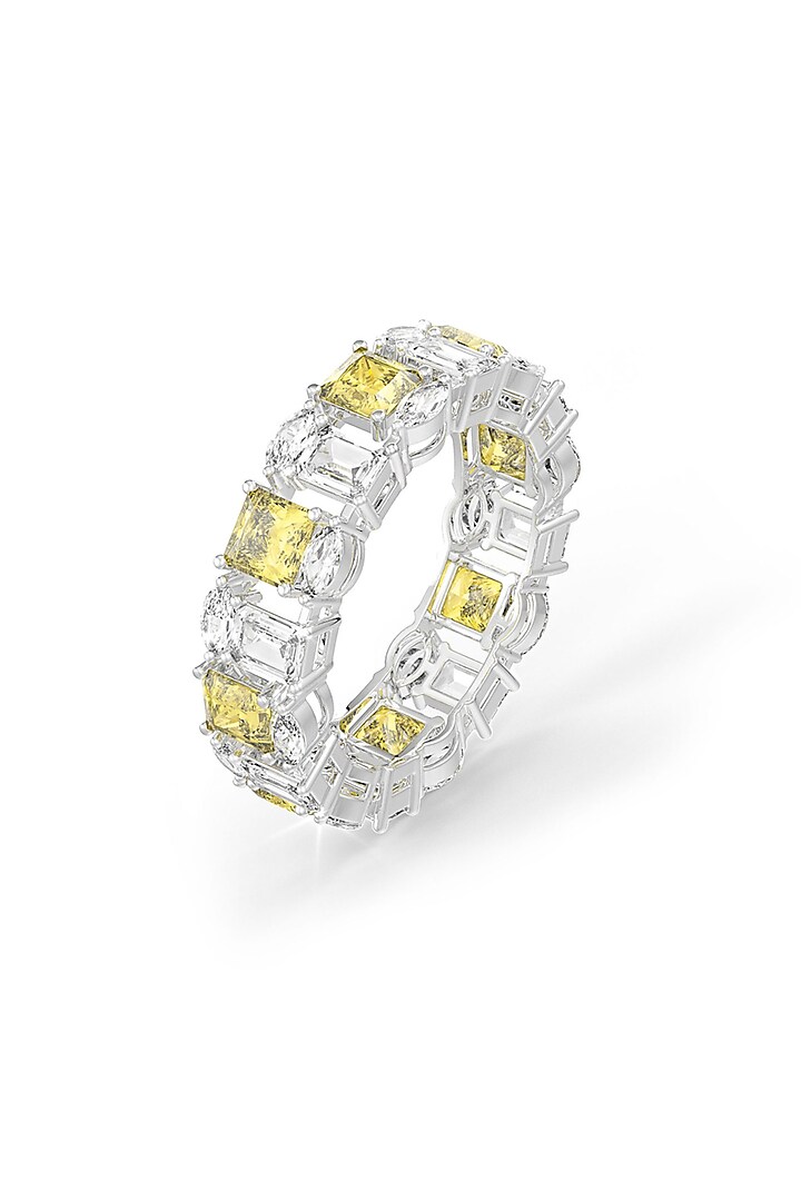 White Rhodium Finish Yellow Cubic Zirconia Stone Ring In Sterling Silver by MISS JO at Pernia's Pop Up Shop