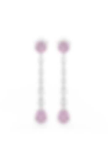White Rhodium Finish Pink Cubic Zirconia Crystal Dangler Earrings In Sterling Silver by MISS JO at Pernia's Pop Up Shop