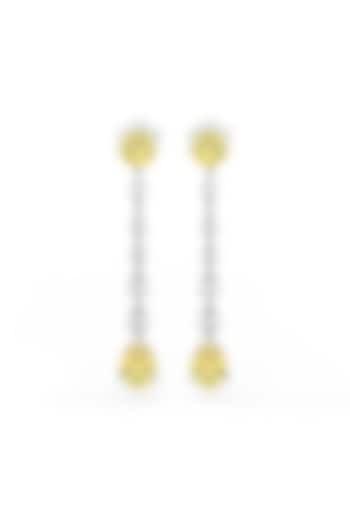 White Rhodium Finish Yellow Cubic Zirconia Crystal Dangler Earrings In Sterling Silver by MISS JO at Pernia's Pop Up Shop