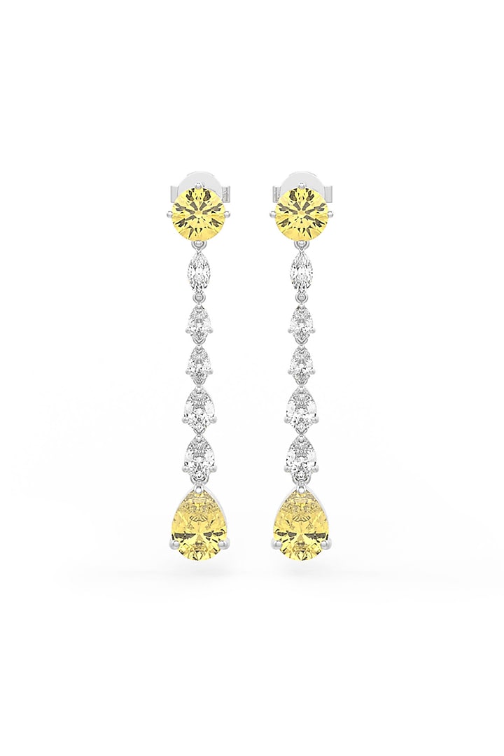 White Rhodium Finish Yellow Cubic Zirconia Crystal Dangler Earrings In Sterling Silver by MISS JO at Pernia's Pop Up Shop