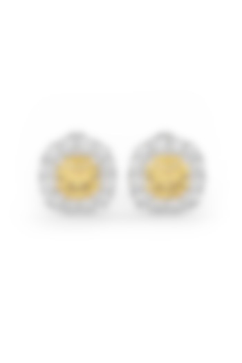 White Rhodium Finish Yellow Cubic Zirconia Crystal Stud Earrings In Sterling Silver by MISS JO at Pernia's Pop Up Shop