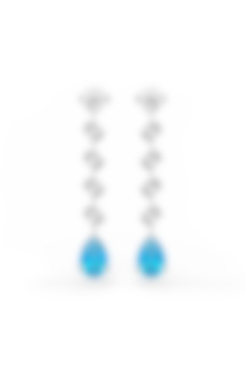 White Rhodium Finish Aqua Cubic Zirconia Crystal Dangler Earrings In Sterling Silver by MISS JO at Pernia's Pop Up Shop