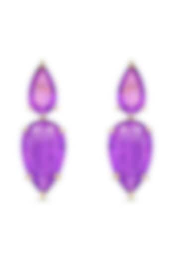 Gold Finish Purple Natural Stone Dangler Earrings In Sterling Silver by MISS JO at Pernia's Pop Up Shop