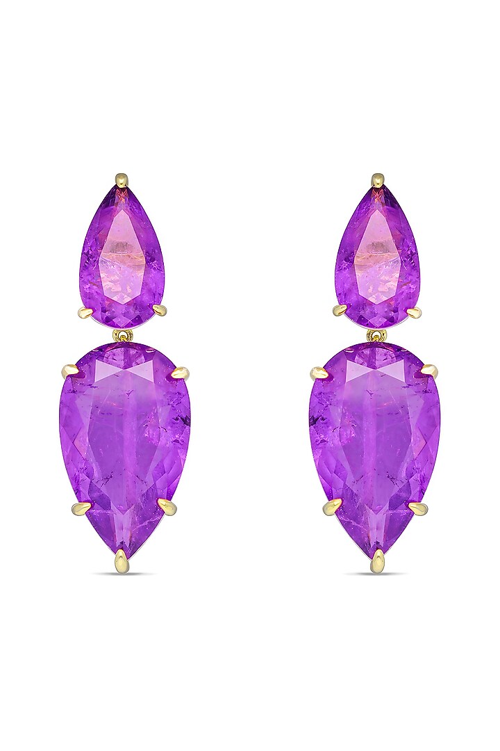 Gold Finish Purple Natural Stone Dangler Earrings In Sterling Silver by MISS JO at Pernia's Pop Up Shop