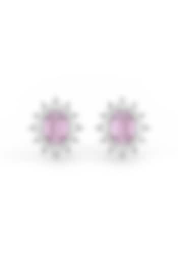 White Rhodium Finish Pink Cubic Zirconia Crystal Stud Earrings In Sterling Silver by MISS JO at Pernia's Pop Up Shop