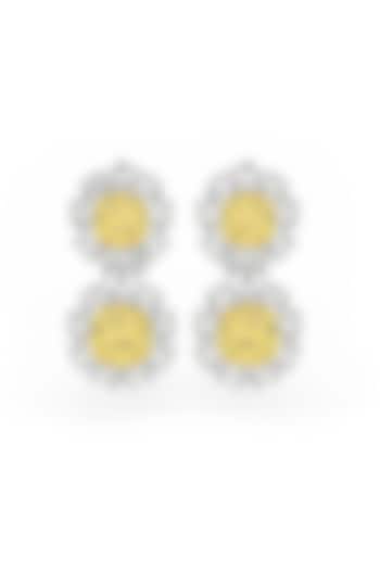 White Rhodium Finish Yellow Cubic Zirconia Crystal Dangler Earrings In Sterling Silver by MISS JO at Pernia's Pop Up Shop