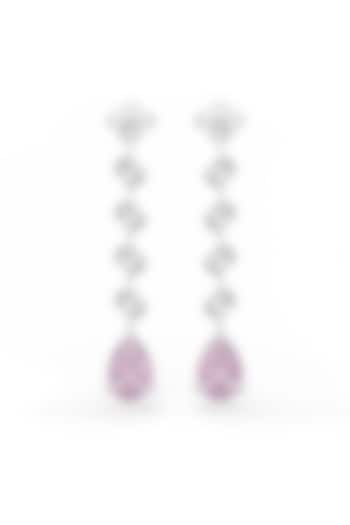 White Rhodium Finish Pink Cubic Zirconia Crystal Dangler Earrings In Sterling Silver by MISS JO at Pernia's Pop Up Shop