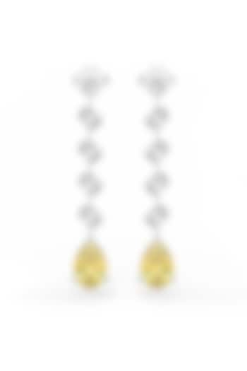 White Rhodium Finish yellow Cubic Zirconia Crystal Dangler Earrings In Sterling Silver by MISS JO at Pernia's Pop Up Shop