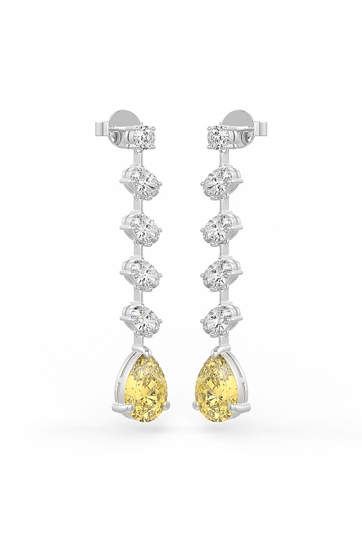 White Rhodium Finish yellow Cubic Zirconia Crystal Dangler Earrings In Sterling Silver by MISS JO at Pernia's Pop Up Shop