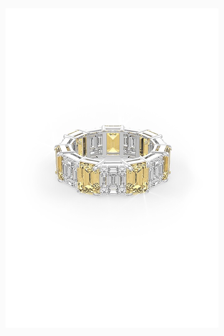 White Rhodium Finish Yellow Cubic Zirconia Stone Ring In Sterling Silver by MISS JO at Pernia's Pop Up Shop