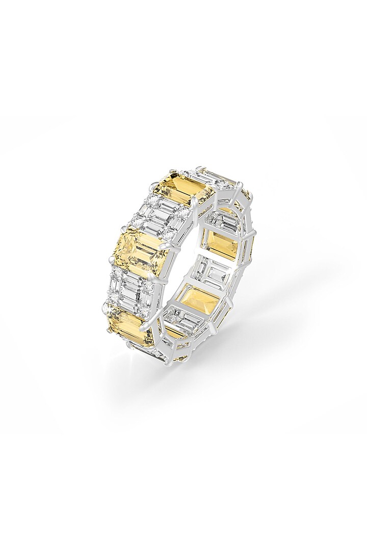 White Rhodium Finish Yellow Cubic Zirconia Stone Ring In Sterling Silver by MISS JO at Pernia's Pop Up Shop