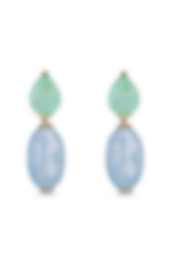 Gold Finish Aquamarine Green & Sky Blue Natural Stone Dangler Earrings In Sterling Silver by MISS JO at Pernia's Pop Up Shop
