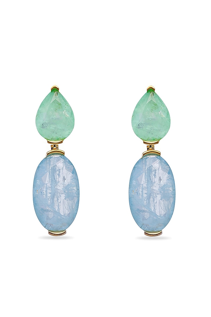 Gold Finish Aquamarine Green & Sky Blue Natural Stone Dangler Earrings In Sterling Silver by MISS JO at Pernia's Pop Up Shop
